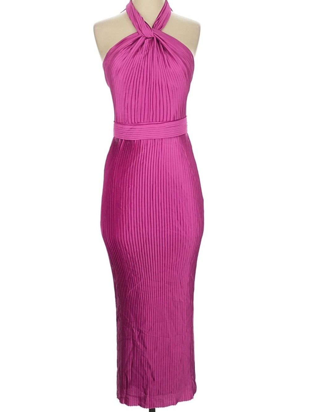 Showpo One-Shoulder Pleated Maxi Dress in Fuchsia Pink